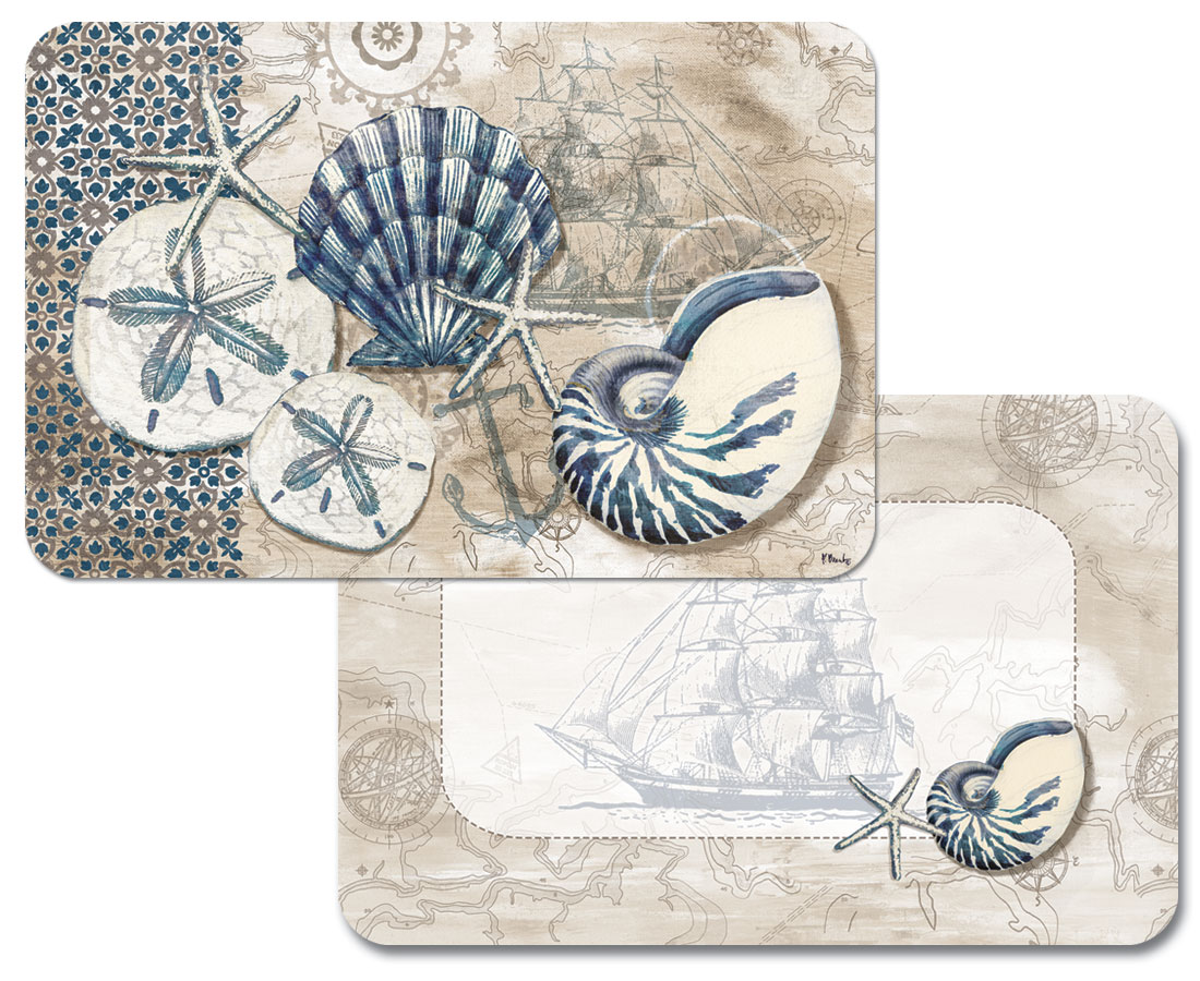 ! 4 Beach Coastal Plastic Placemats Tide Pool Seashells