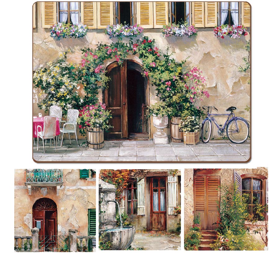 *4 CorkBack Hardboard Placemats Tuscan Doorways *4 CorkBack Hardboard Placemats Tuscan Doorways