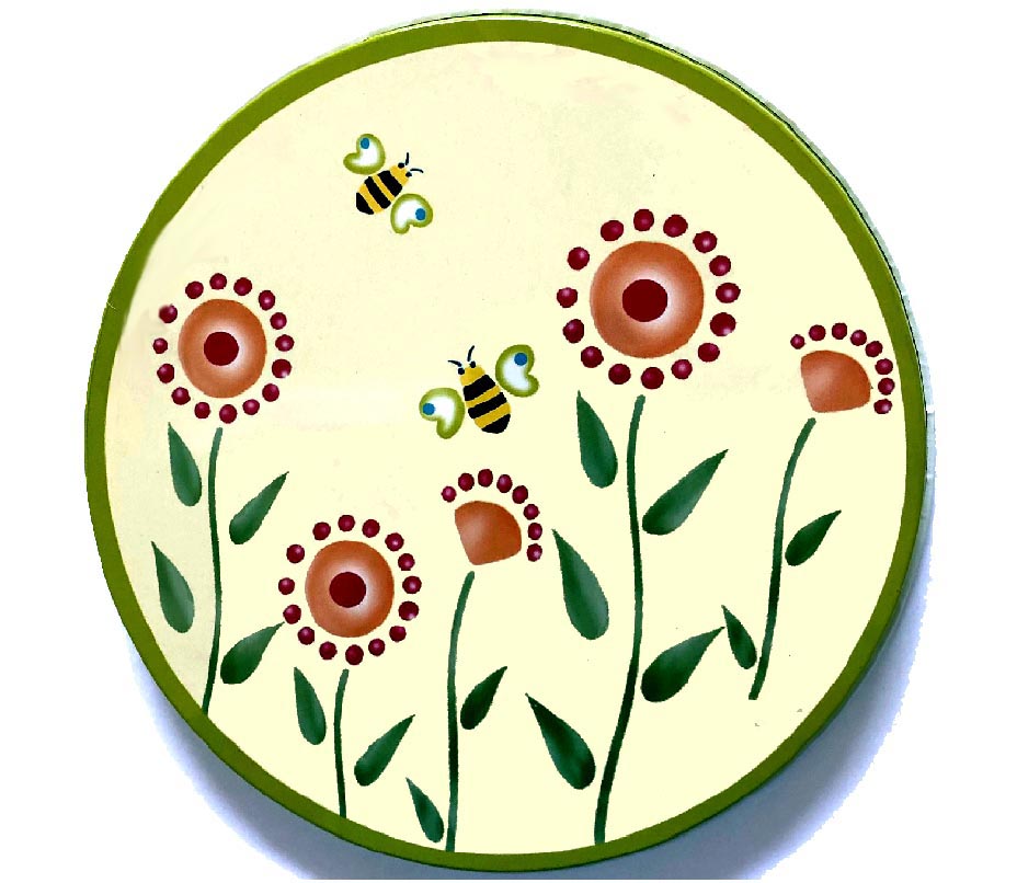 ! - Artistic Floral Bumblebee Round Metal Stove Burner Covers