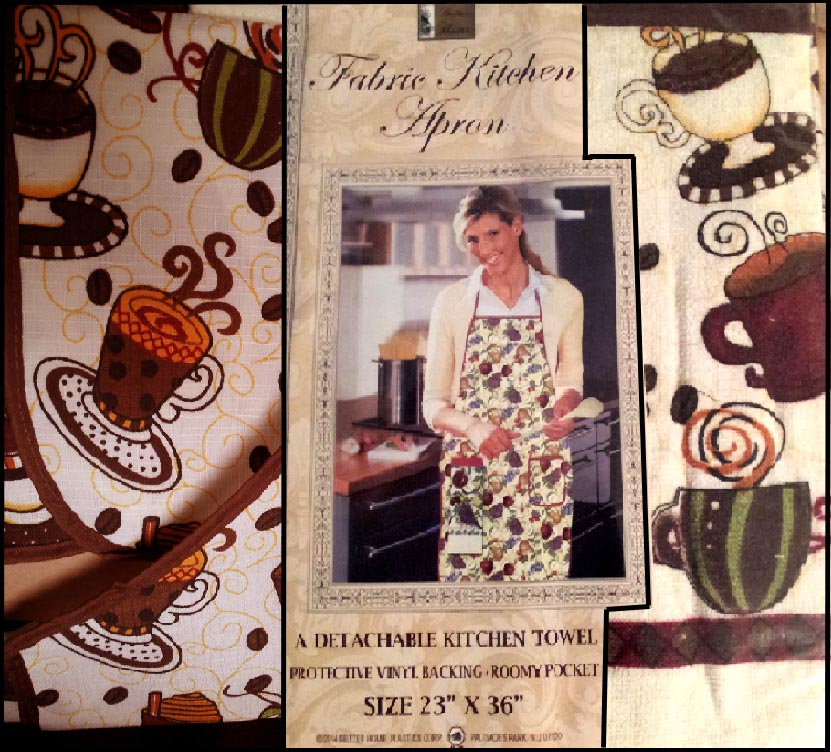 . Coffee Themed Cotton Towel & Craft or Kitchen Apron . . Coffee Themed Cotton Towel & Craft or Kitchen Apron .