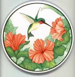 ! Stove Burner Covers Round Metal - Floral Hummingbird