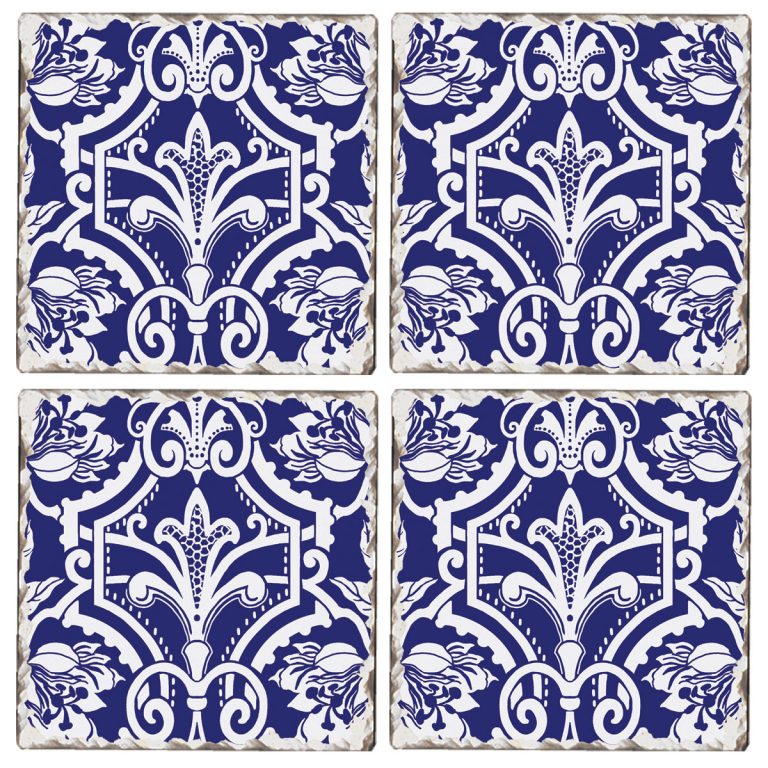 4 Cork-Backed Coasters Blue white Jardinage