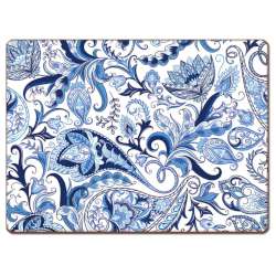 ! 4 Cork Back Hardboard Placemats Blue Paisley