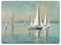 * 4 CorkBacked Hardboard Placemats Sailboats At Sunrise * 4 CorkBacked Hardboard Placemats Sailboats At Sunrise