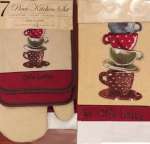 A 7pc Cotton Kitchen Towel-Mitt-Potholder - Coffee Theme A 7pc Cotton Kitchen Towel-Mitt-Potholder - Coffee Theme