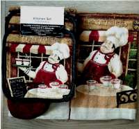 7pc Cafe Cotton Kitchen Towel-Mitt-Potholder 7pc Cafe Cotton Kitchen Towel-Mitt-Potholder